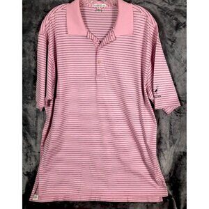 Peter Millar Polo Golf Shirt Pink Stripped ￼Extra-Large River Hills Logo